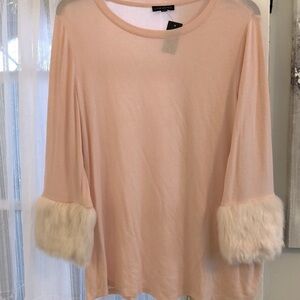 Lane Bryant sz18/20 pink sweater w faux fur slvs
